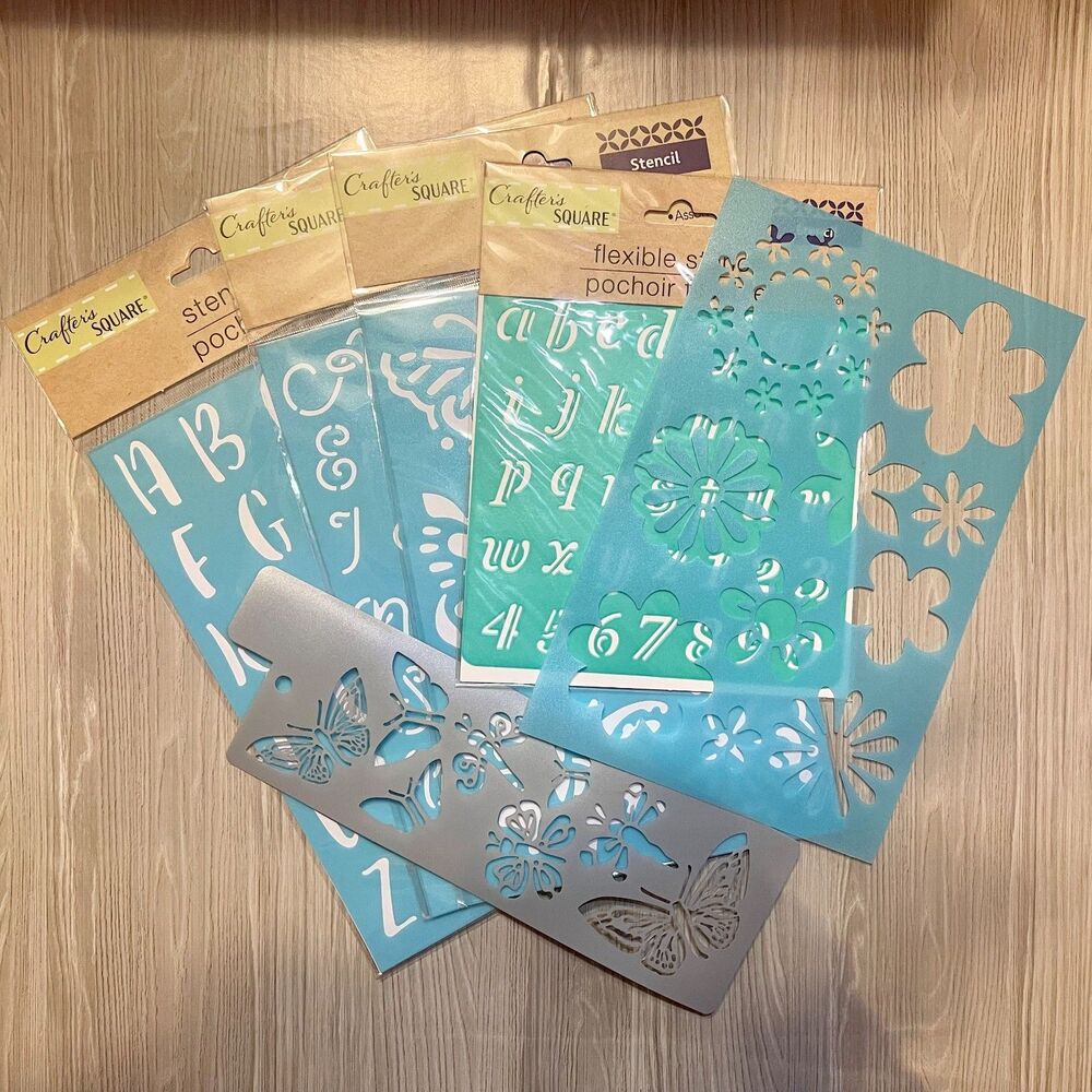 Set of 6 Stencil Sheets - Letters, Butterflies, Flowers